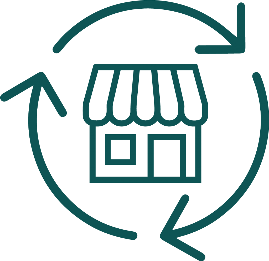 Icon of business shop front with continuous circle running around