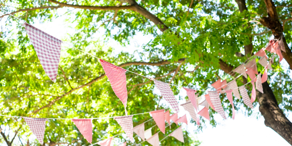 Fabric bunting in tree