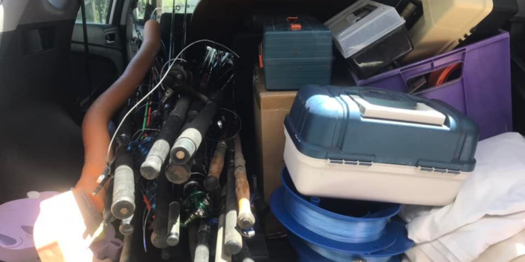 A boot full of fishing gear