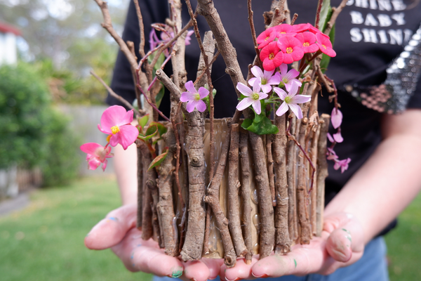 A crown made of sticks and flowers