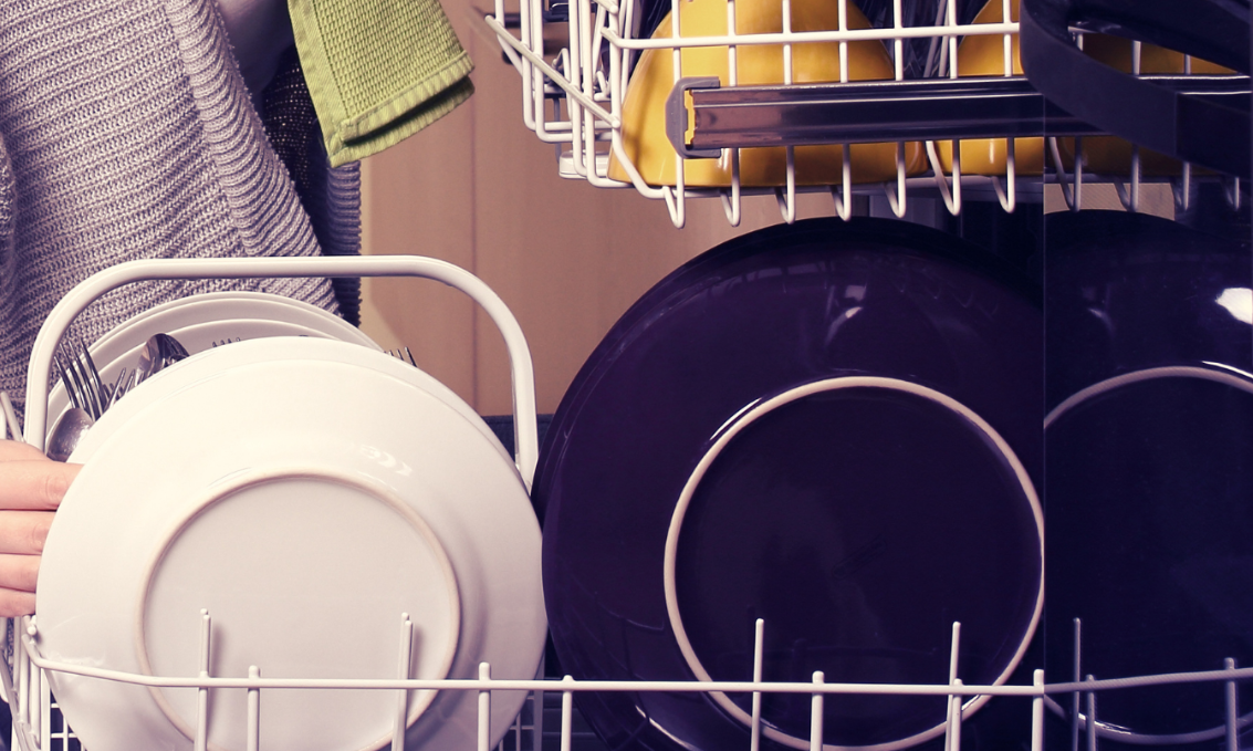 dishwasher stacked with plates