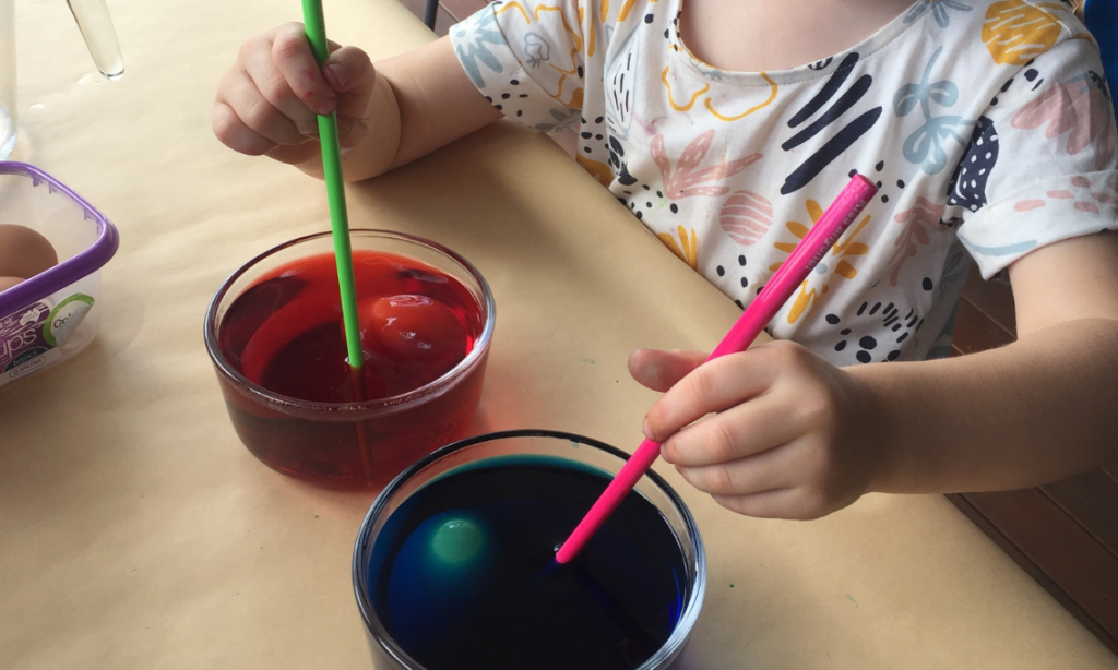 Easter eggs in coloured dye