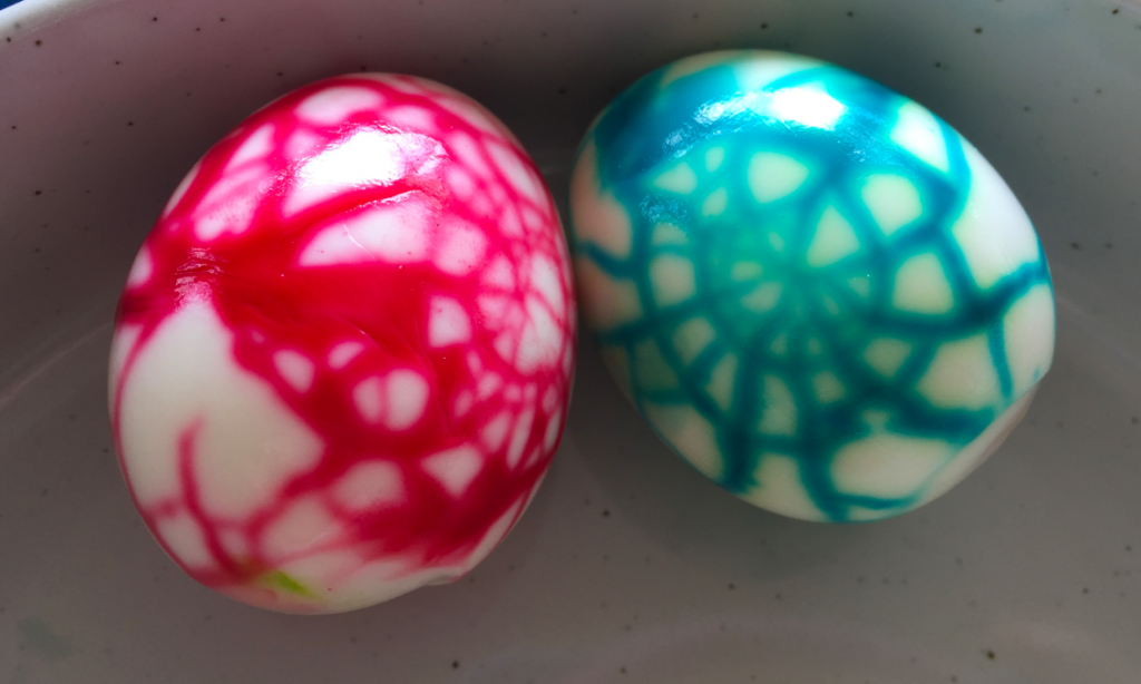 easter DIY spiderman dyed eggs