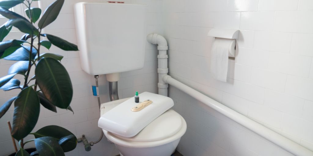 Leaking toilet with cistern lid off